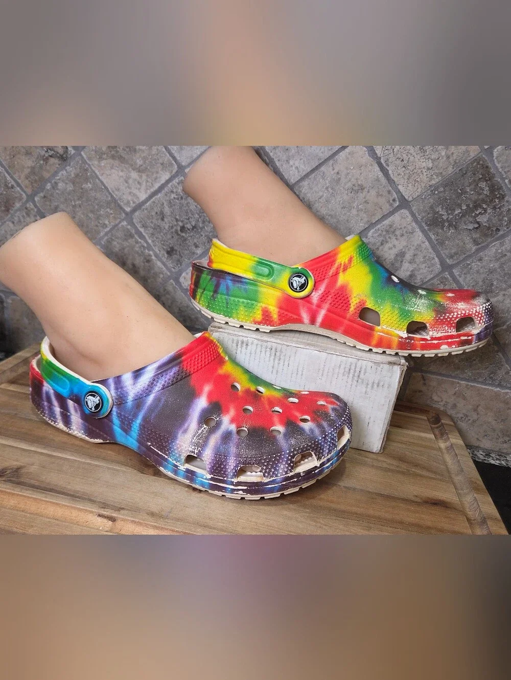 Crocs Baya Classic Tie Dye Unisex Clogs Slip On Shoes Multicolor White Sz W9 M7